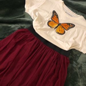 Maroon High-Waisted Midi Tu-tu Skirt